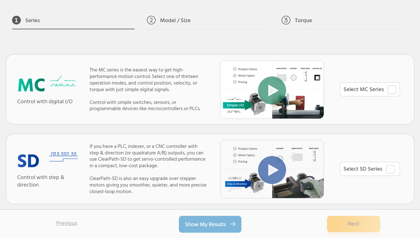 motor selectio guide screenshot