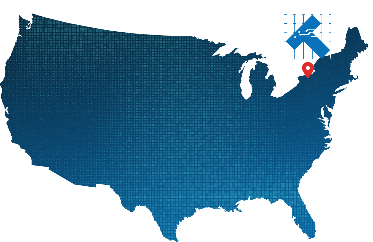 Globe with pin of Teknic in NW United States