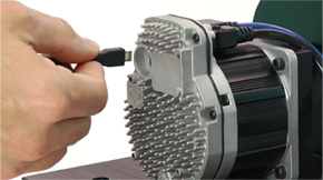 USB A to Micro-B plugged into NEMA 34 ClearPath